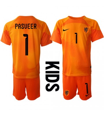Netherlands Remko Pasveer #1 Goalkeeper Replica Away Stadium Kit for Kids World Cup 2022 Short Sleeve (+ pants)
